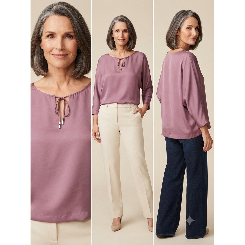 Michael Kors Blouse Womens XL Mauve Purple Dolman Sleeve Keyhole Tie Top